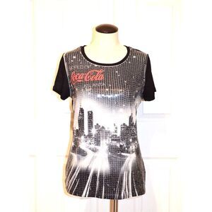 Coca Cola Top Women's M Black‎ Knit Square Sequin World of Atlanta Nightline